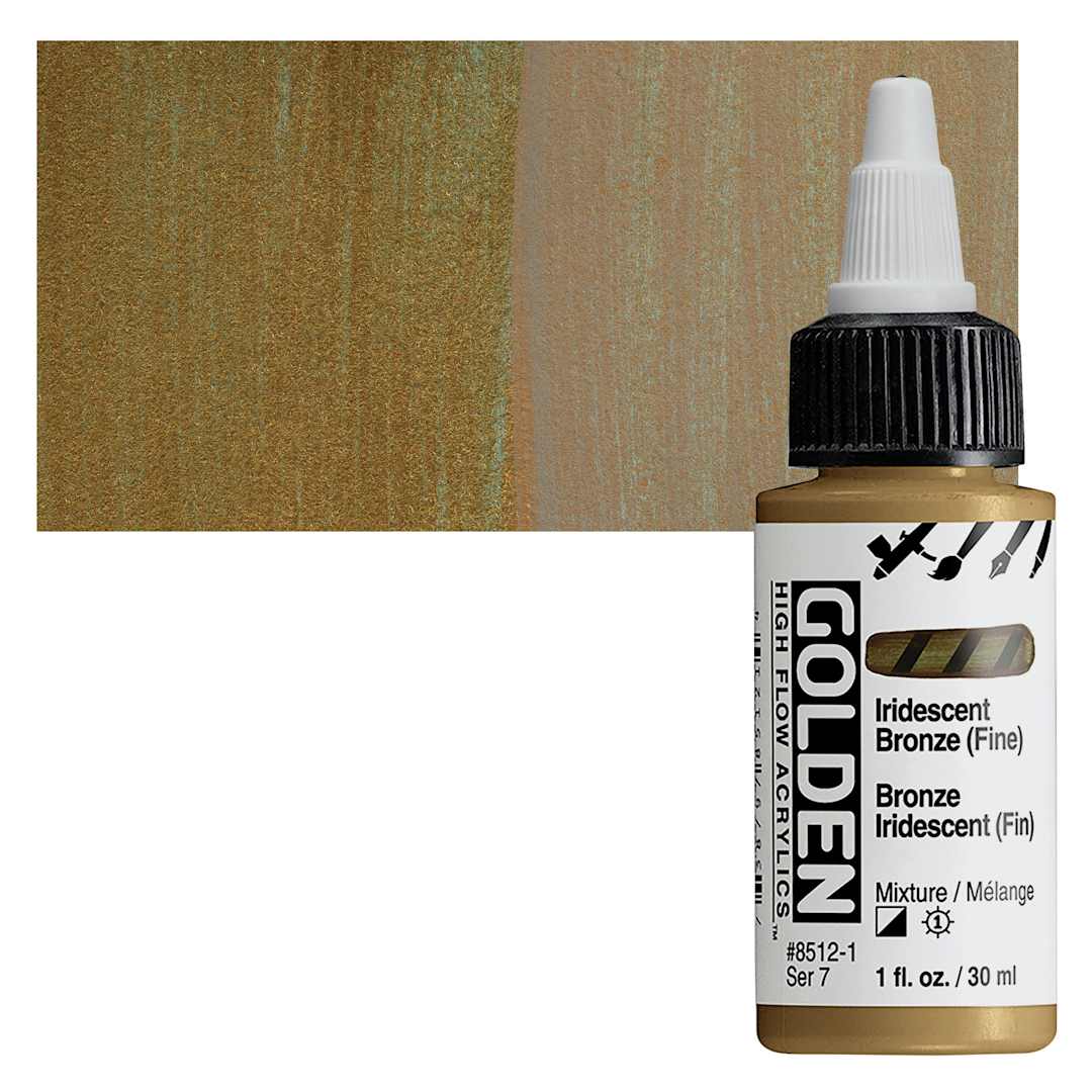 Open in modal - Golden High Flow Acrylic Paint - Iridescent Bronze (Fine), 1 oz bottle and swatch