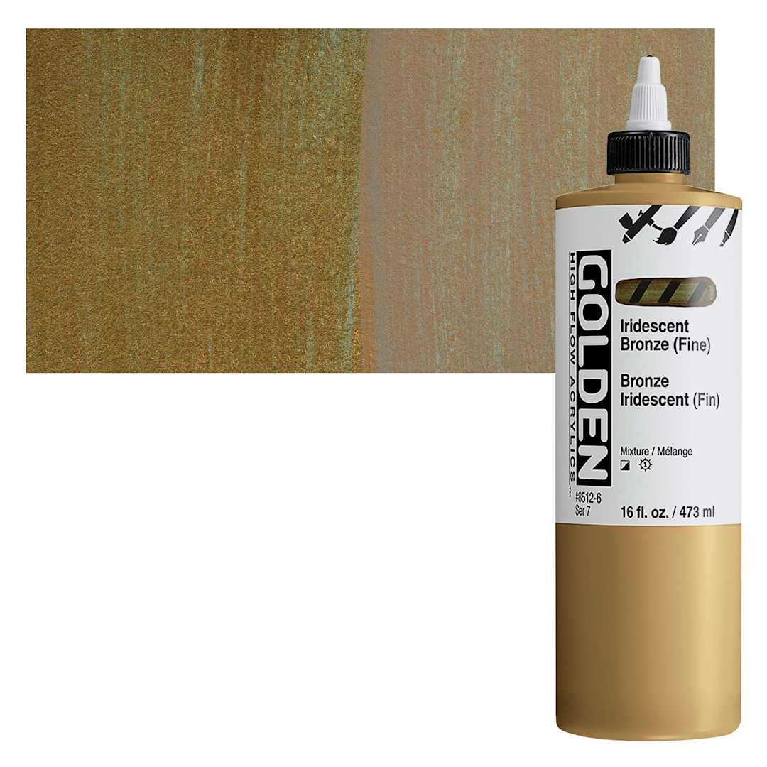Open in modal - Golden High Flow Acrylic Paint - Iridescent Bronze (Fine), 16 oz bottle and swatch