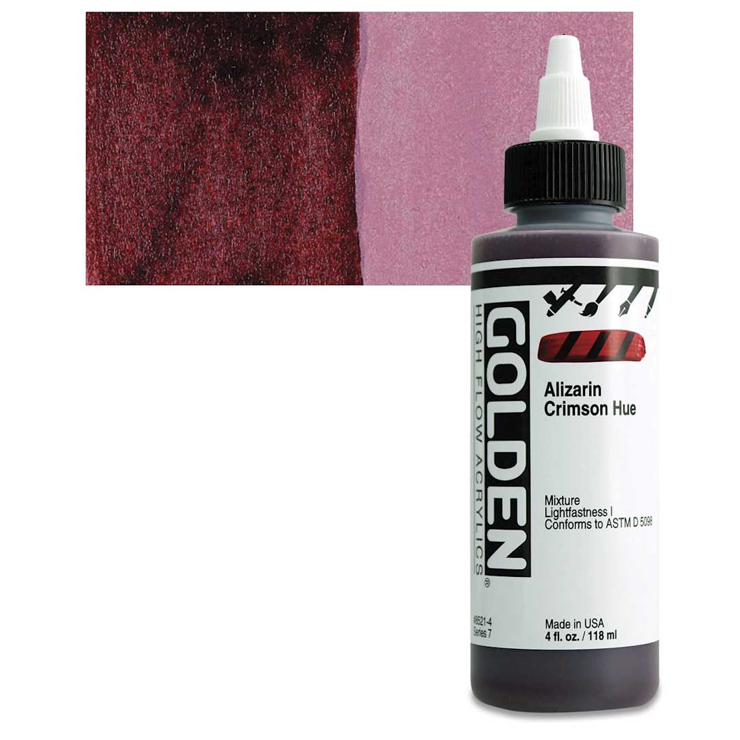Open in modal - Golden High Flow Acrylic Paint - Alizarin Crimson Hue, 4 oz bottle and swatch
