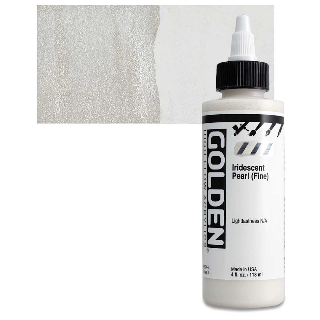 Open in modal - Golden High Flow Acrylic Paint - Iridescent Pearl (Fine), 4 oz bottle and swatch