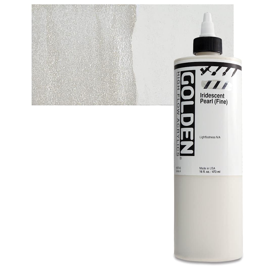 Open in modal - Golden High Flow Acrylic Paint - Iridescent Pearl (Fine), 16 oz bottle and swatch