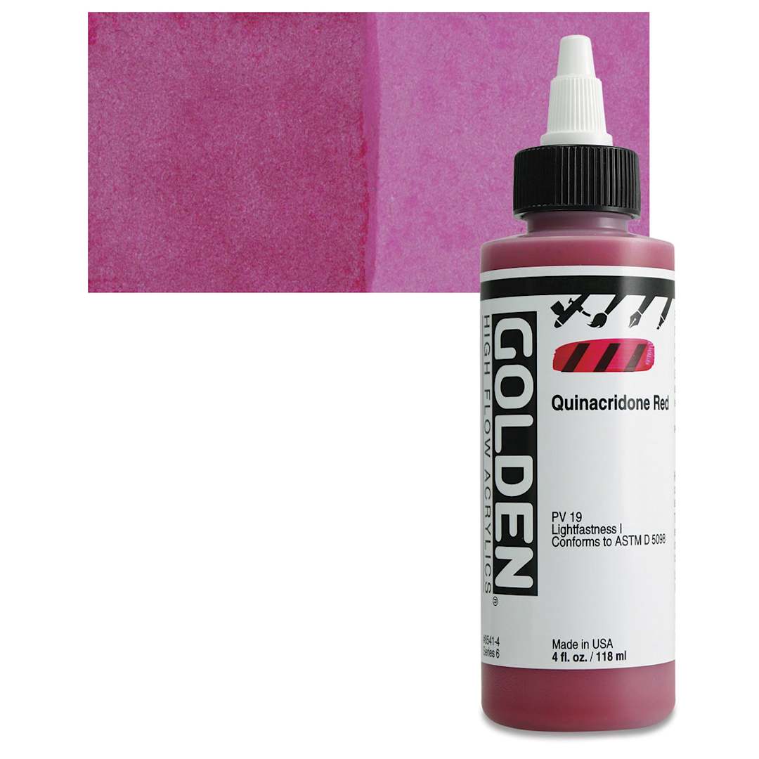 Open in modal - Golden High Flow Acrylic Paint - Quinacridone Red, 4 oz bottle and swatch