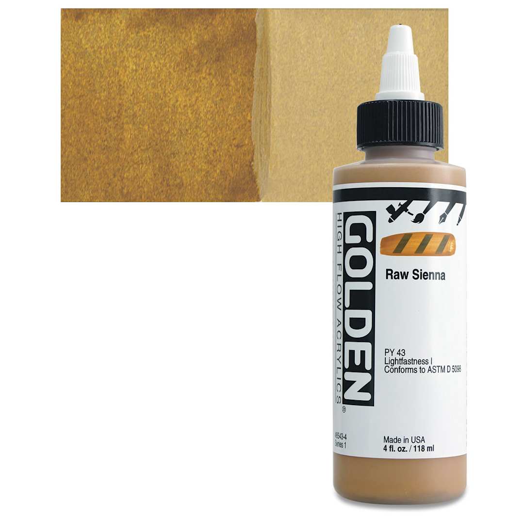Open in modal - Golden High Flow Acrylic Paint - Raw Sienna, 4 oz bottle and swatch