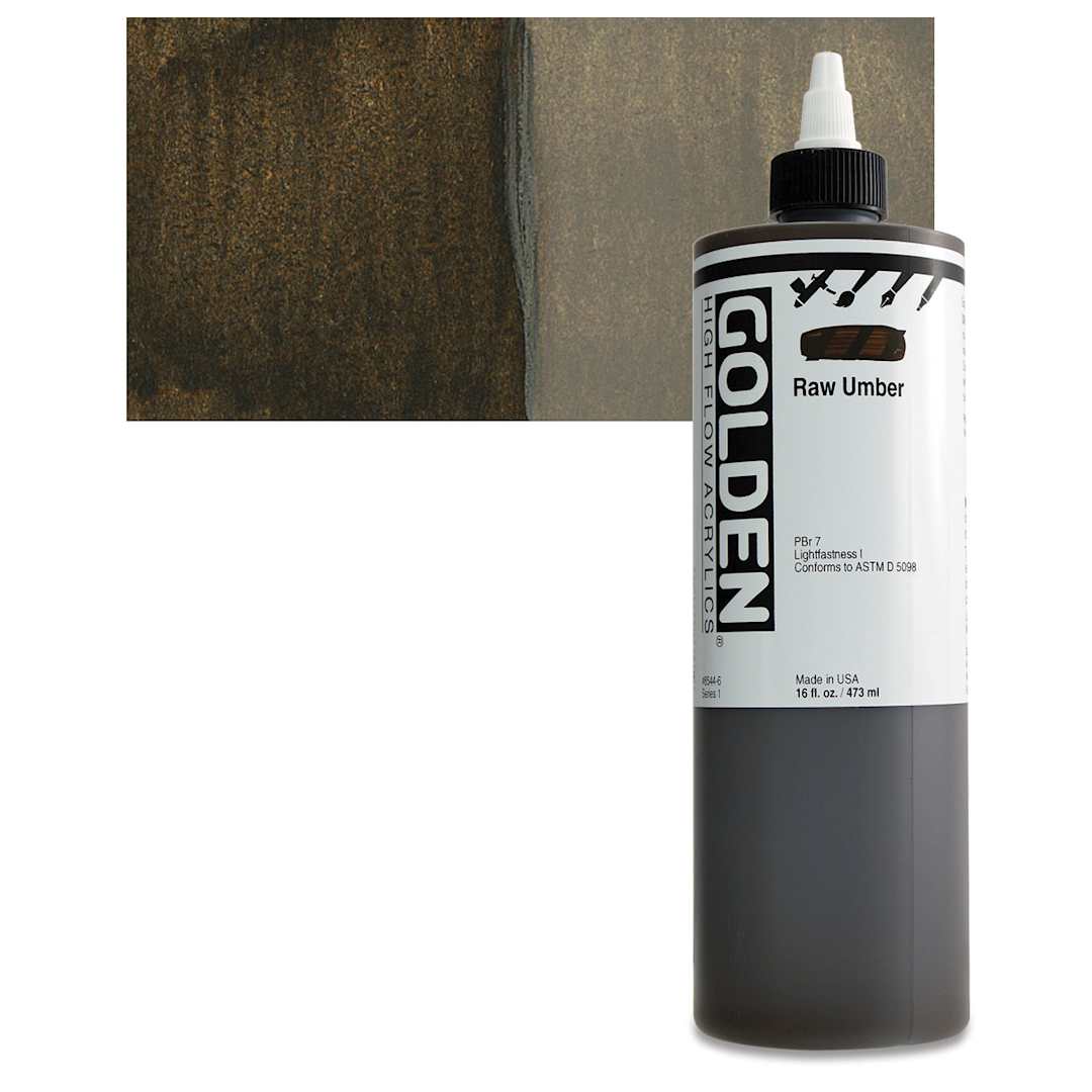 Open in modal - Golden High Flow Acrylic Paint - Raw Umber, 16 oz bottle and swatch