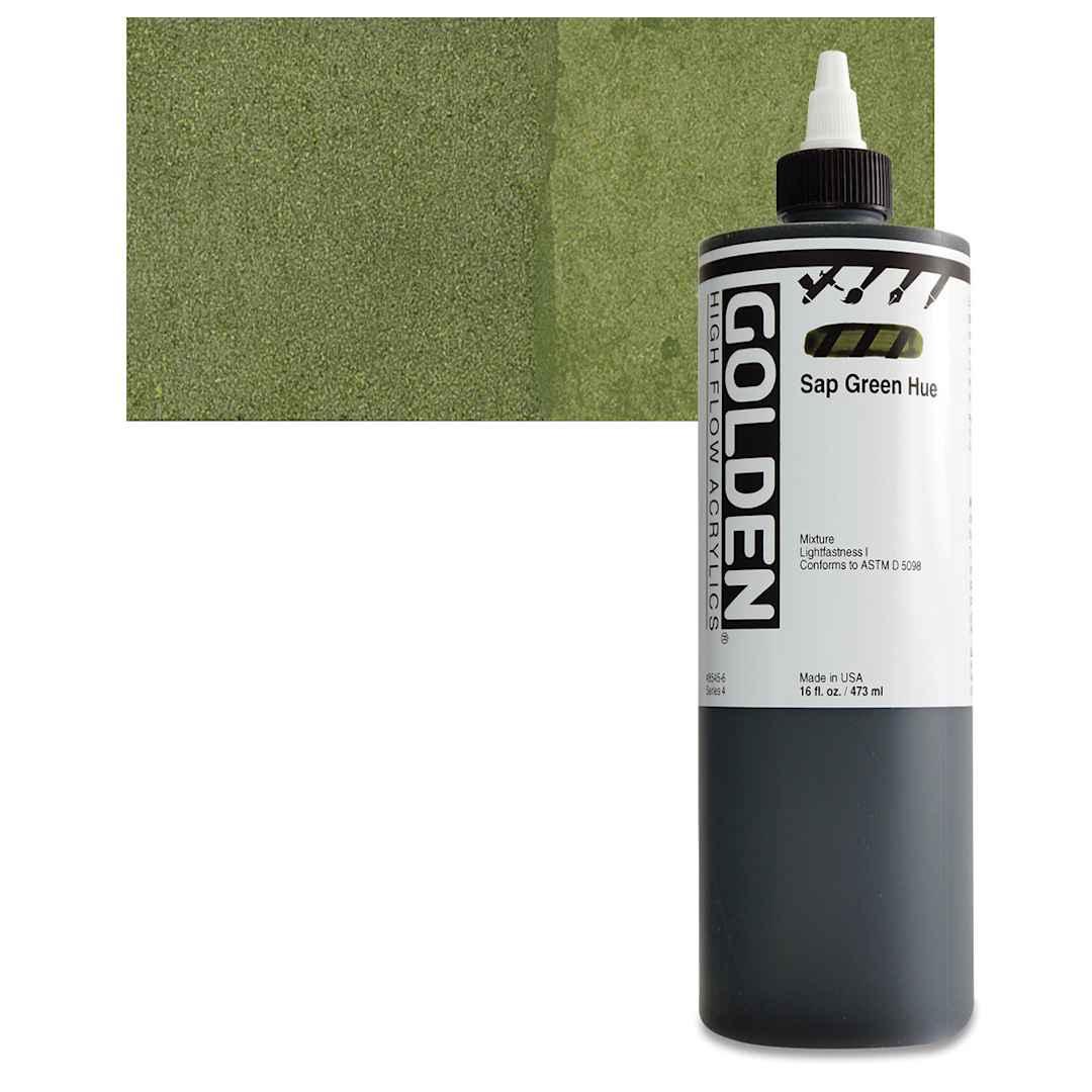 Open in modal - Golden High Flow Acrylic Paint - Sap Green Hue, 16 oz bottle and swatch