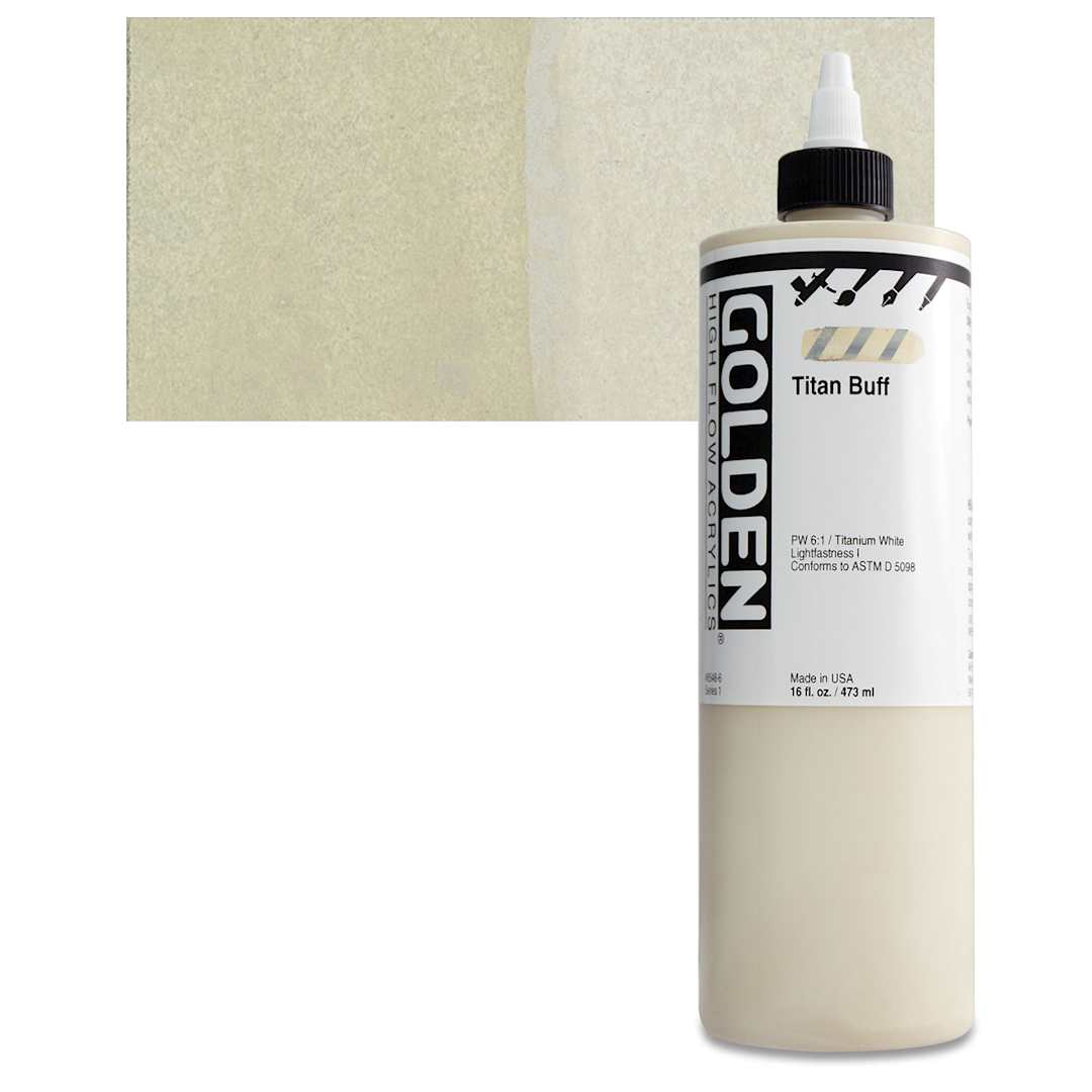 Open in modal - Golden High Flow Acrylic Paint - Titan Buff, 16 oz bottle and swatch