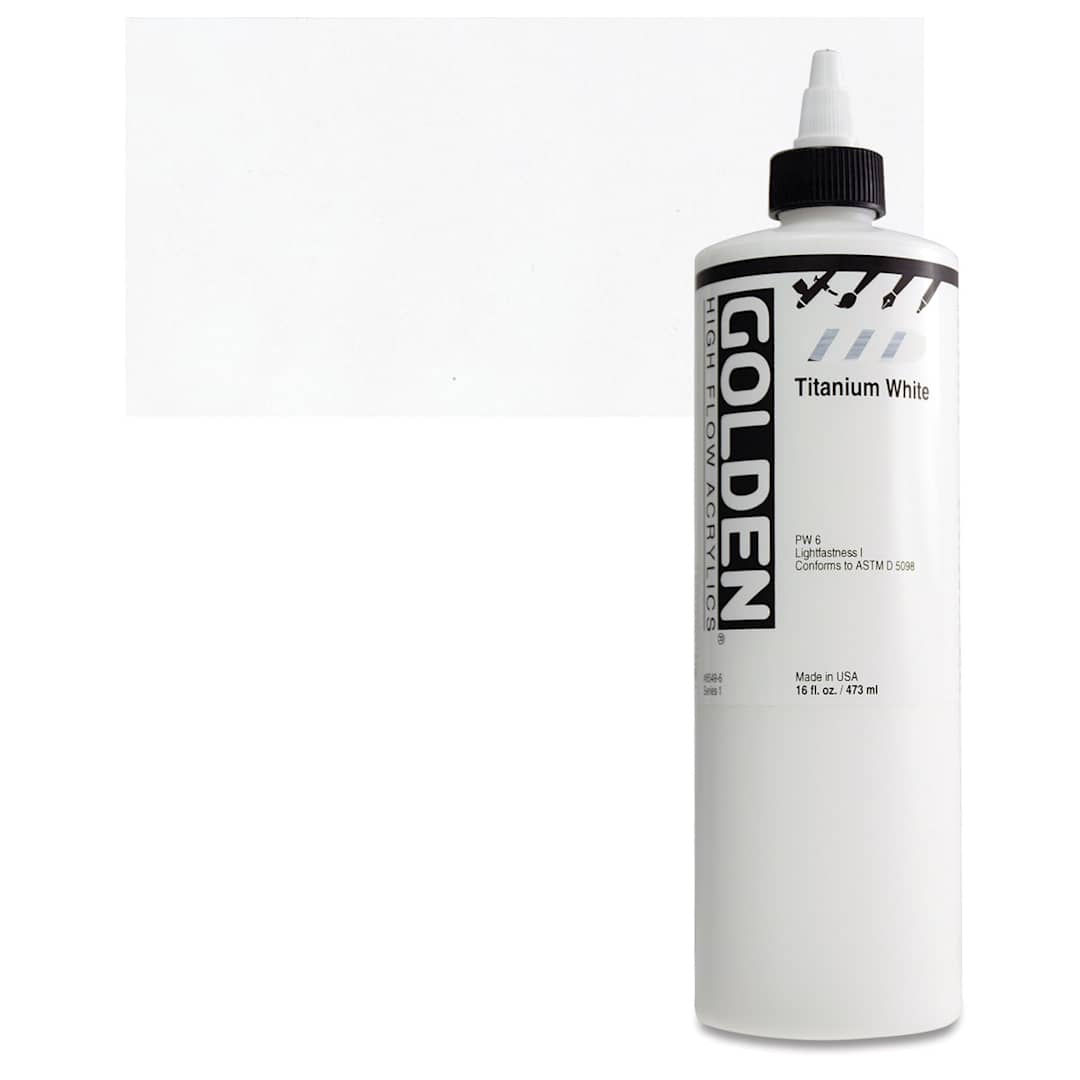 Open in modal - Golden High Flow Acrylic Paint - Titanium White, 16 oz bottle and swatch