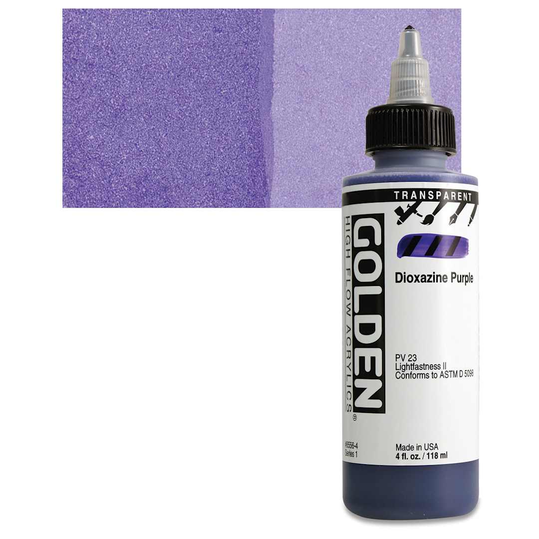 Open in modal - Golden High Flow Acrylic Paint - Transparent Dioxazine Purple, 4 oz bottle and swatch