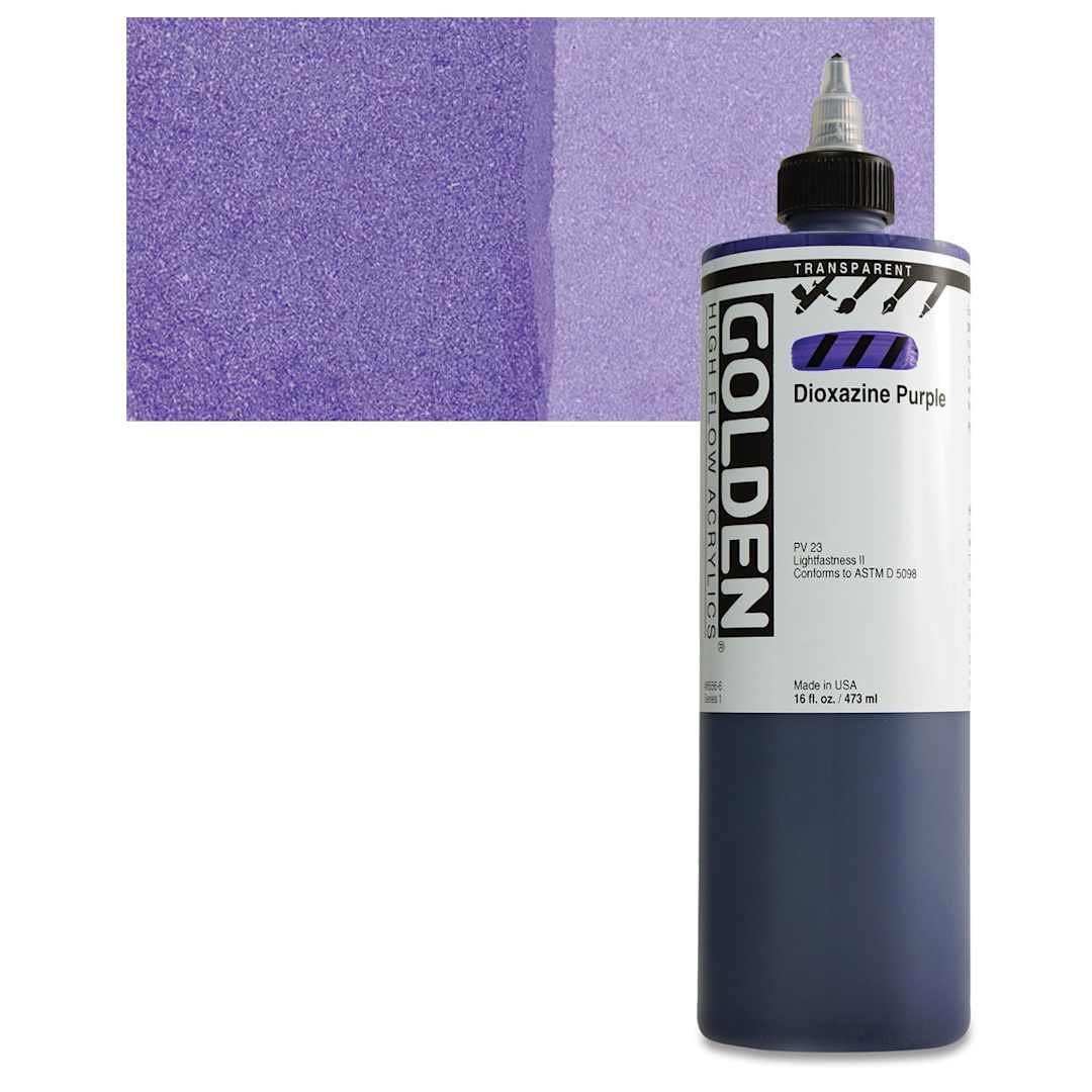 Open in modal - Golden High Flow Acrylic Paint - Transparent Dioxazine Purple, 16 oz bottle and swatch