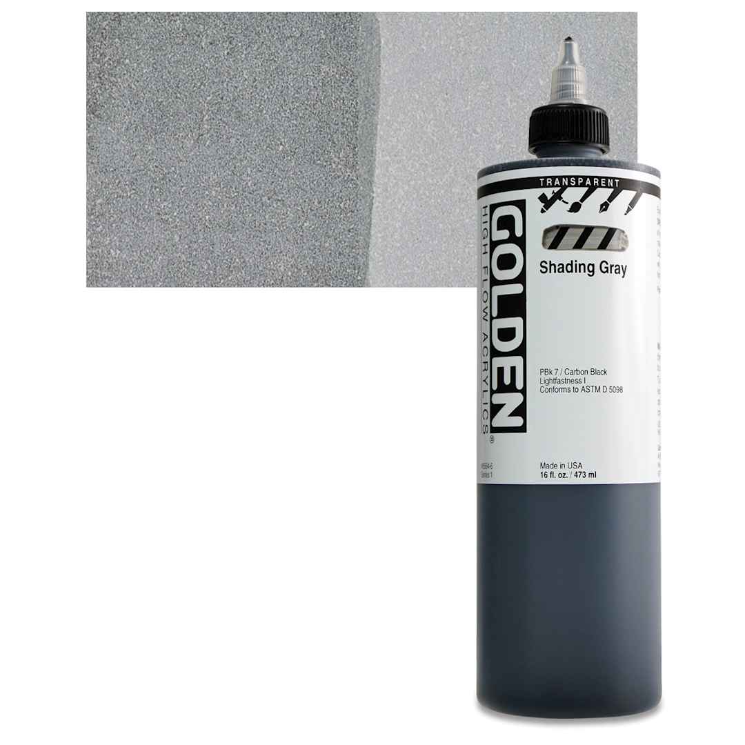 Open in modal - Golden High Flow Acrylic Paint - Transparent Shading Gray, 16 oz bottle and swatch