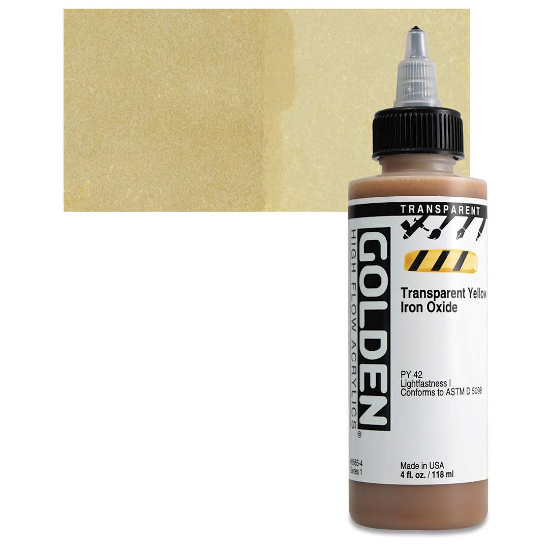 Open in modal - Golden High Flow Acrylic Paint - Transparent Yellow Iron Oxide, 4 oz bottle and swatch