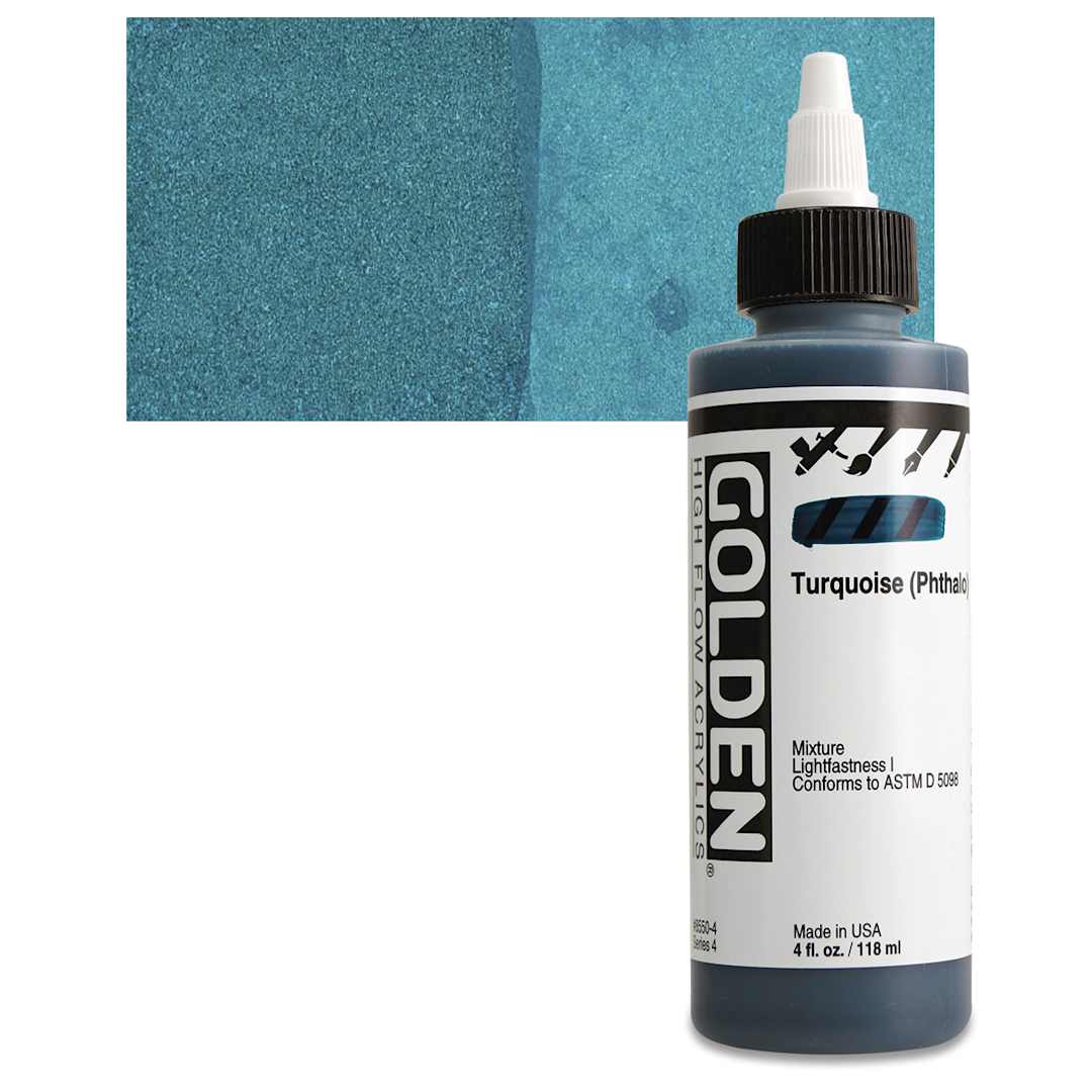 Open in modal - Golden High Flow Acrylic Paint - Turquois (Phthalo), 4 oz bottle and swatch