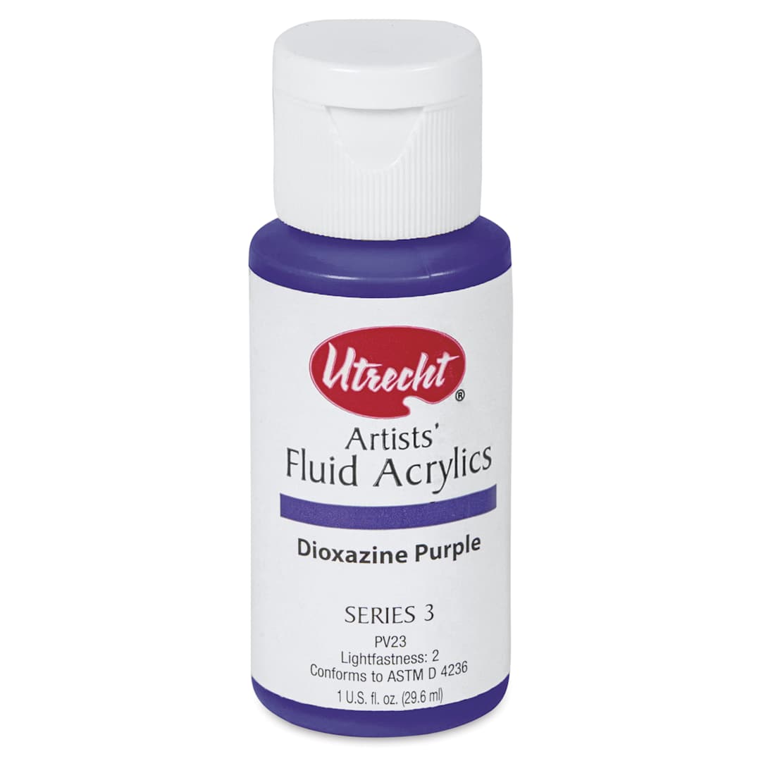 Open in modal - Utrecht Fluid Acrylics - Dioxazine Purple, 1 oz bottle, front of bottle