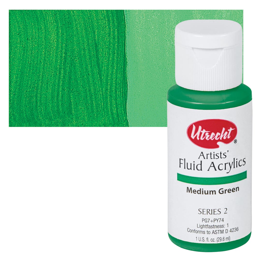 Open in modal - Utrecht Artists' Fluid Acrylic Paint - Medium Green swatch