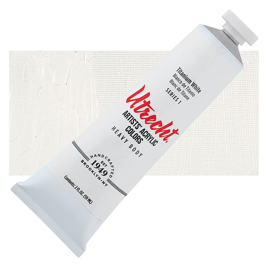 Open in modal - Utrecht Artists' Acrylic Paint - Titanium White, 2 oz tube and swatch