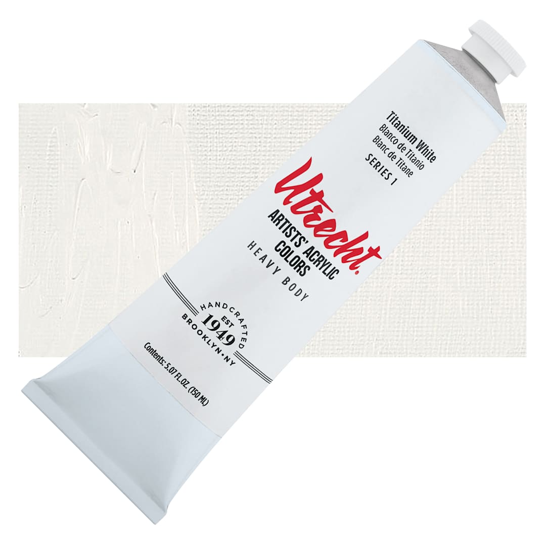 Open in modal - Utrecht Artists' Acrylic Paint - Titanium White, 5 oz tube and swatch