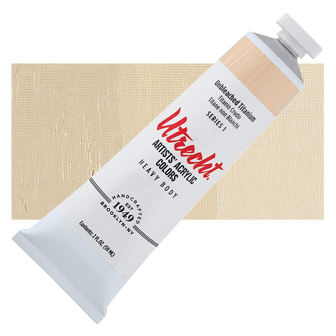 Open in modal - Utrecht Artists' Acrylic Paint - Unbleached Titanium, 2 oz tube and swatch