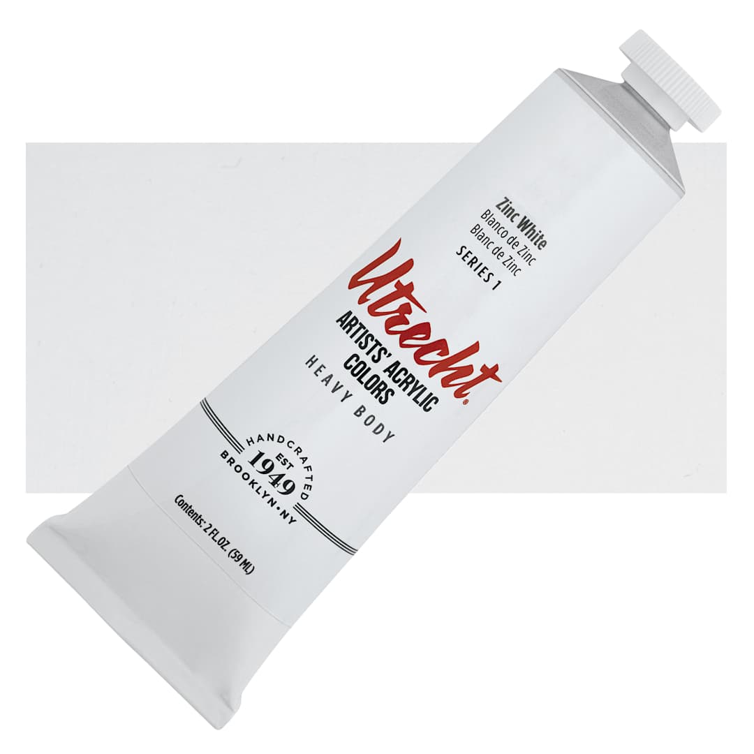 Open in modal - Utrecht Artists' Acrylic Paint - Zinc White, 2 oz tube and swatch