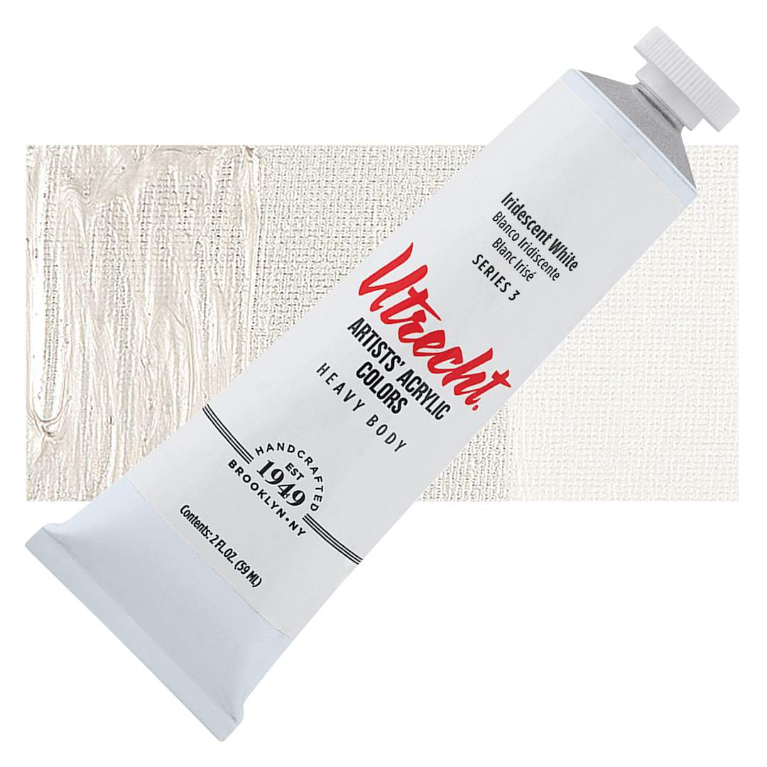 Open in modal - Utrecht Artists' Acrylic Paint - Iridescent White, 2 oz tube and swatch
