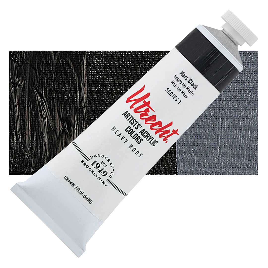 Open in modal - Utrecht Artists' Acrylic Paint - Mars Black, 2 oz tube and swatch