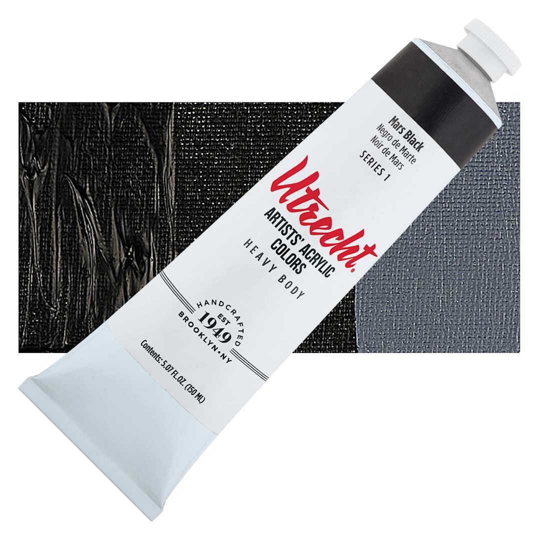 Open in modal - Utrecht Artists' Acrylic Paint - Mars Black, 5 oz tube and swatch