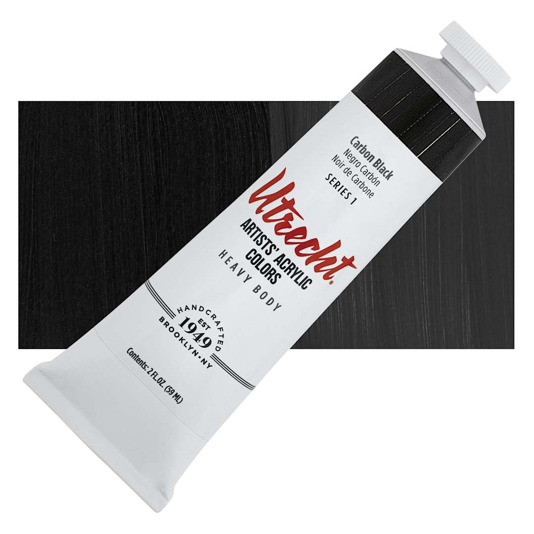 Open in modal - Utrecht Artists' Acrylic Paint - Carbon Black, 2 oz tube and swatch