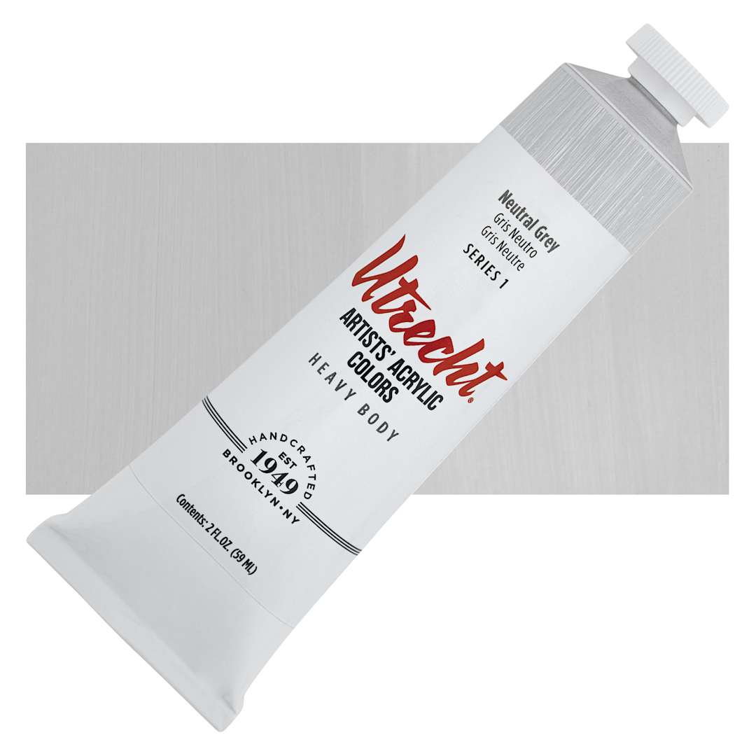 Open in modal - Utrecht Artists' Acrylic Paint - Neutral Gray, 2 oz tube and swatch