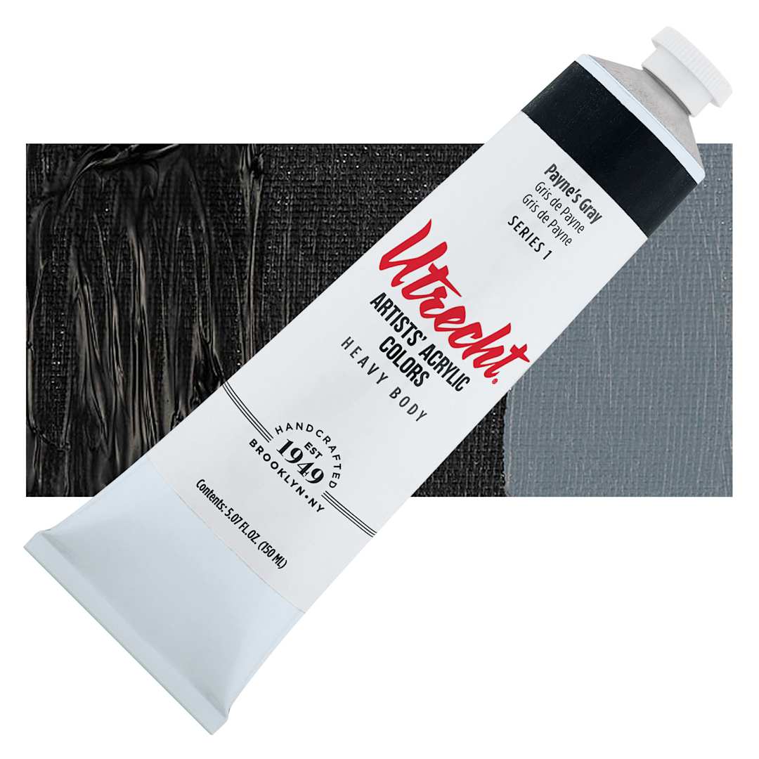 Open in modal - Utrecht Artists' Acrylic Paint - Payne's Gray, 5 oz tube and swatch