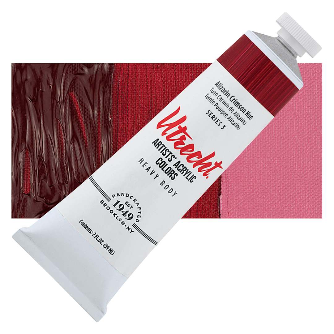Open in modal - Utrecht Artists' Acrylic Paint - Alizarin Crimson Hue, 2 oz tube and swatch