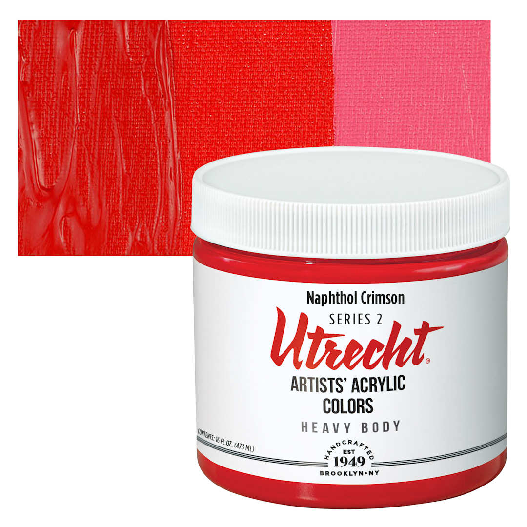 Open in modal - Utrecht Artists' Acrylic Paint - Naphthol Crimson, Pint and swatch