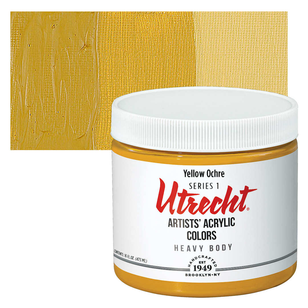 Open in modal - Utrecht Artists' Acrylic Paint - Yellow Ochre, Pint and swatch