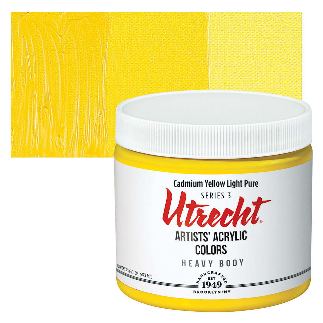 Open in modal - Utrecht Artists' Acrylic Paint - Cadmium Yellow Light Pure, Pint and swatch