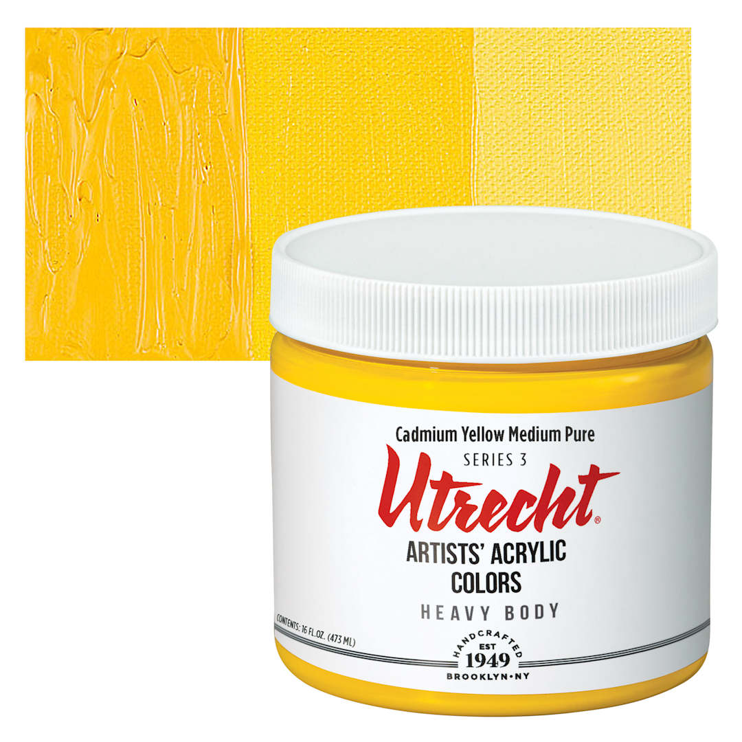 Open in modal - Utrecht Artists' Acrylic Paint - Cadmium Yellow Medium Pure, Pint and swatch