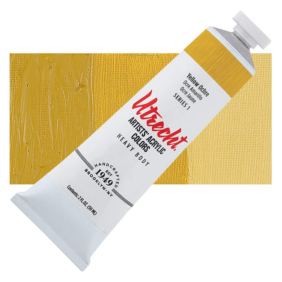 Open in modal - Utrecht Artists' Acrylic Paint - Yellow Ochre, 2 oz tube and swatch