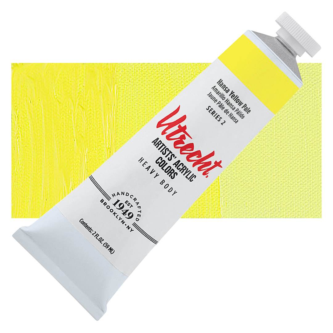 Open in modal - Utrecht Artists' Acrylic Paint - Hansa Yellow Pale, 2 oz tube and swatch