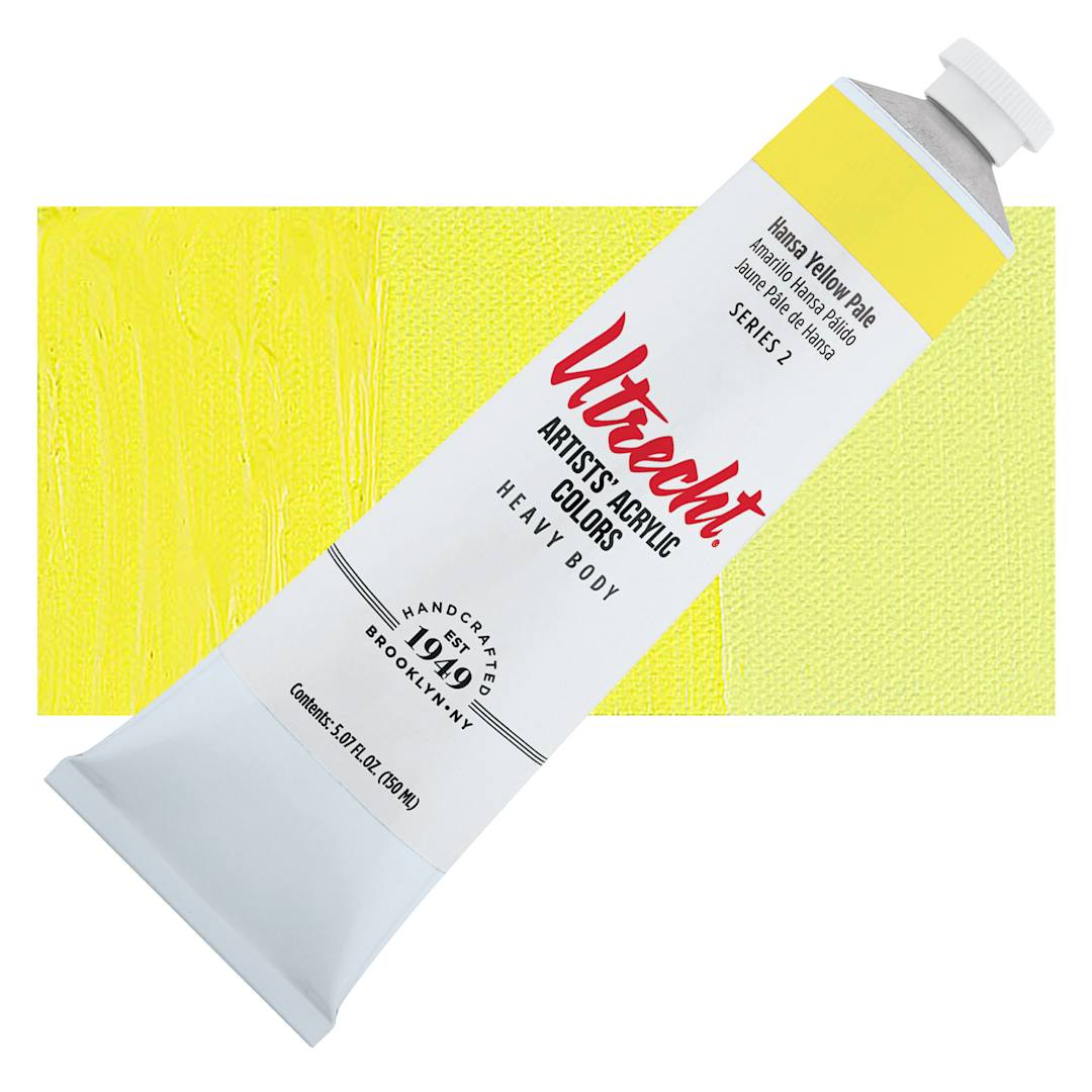 Open in modal - Utrecht Artists' Acrylic Paint - Hansa Yellow Pale, 5 oz tube and swatch