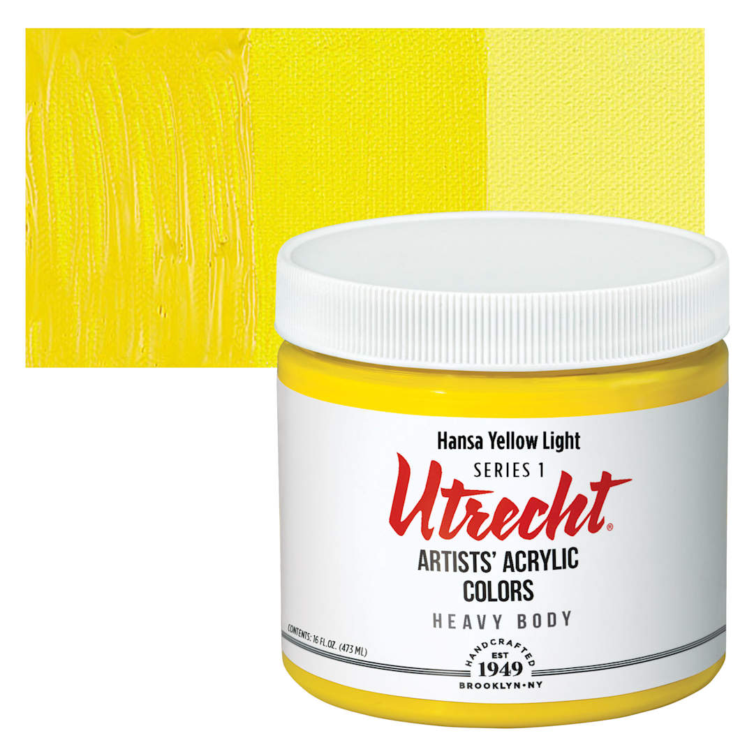 Open in modal - Utrecht Artists' Acrylic Paint - Hansa Yellow Light, Pint and swatch