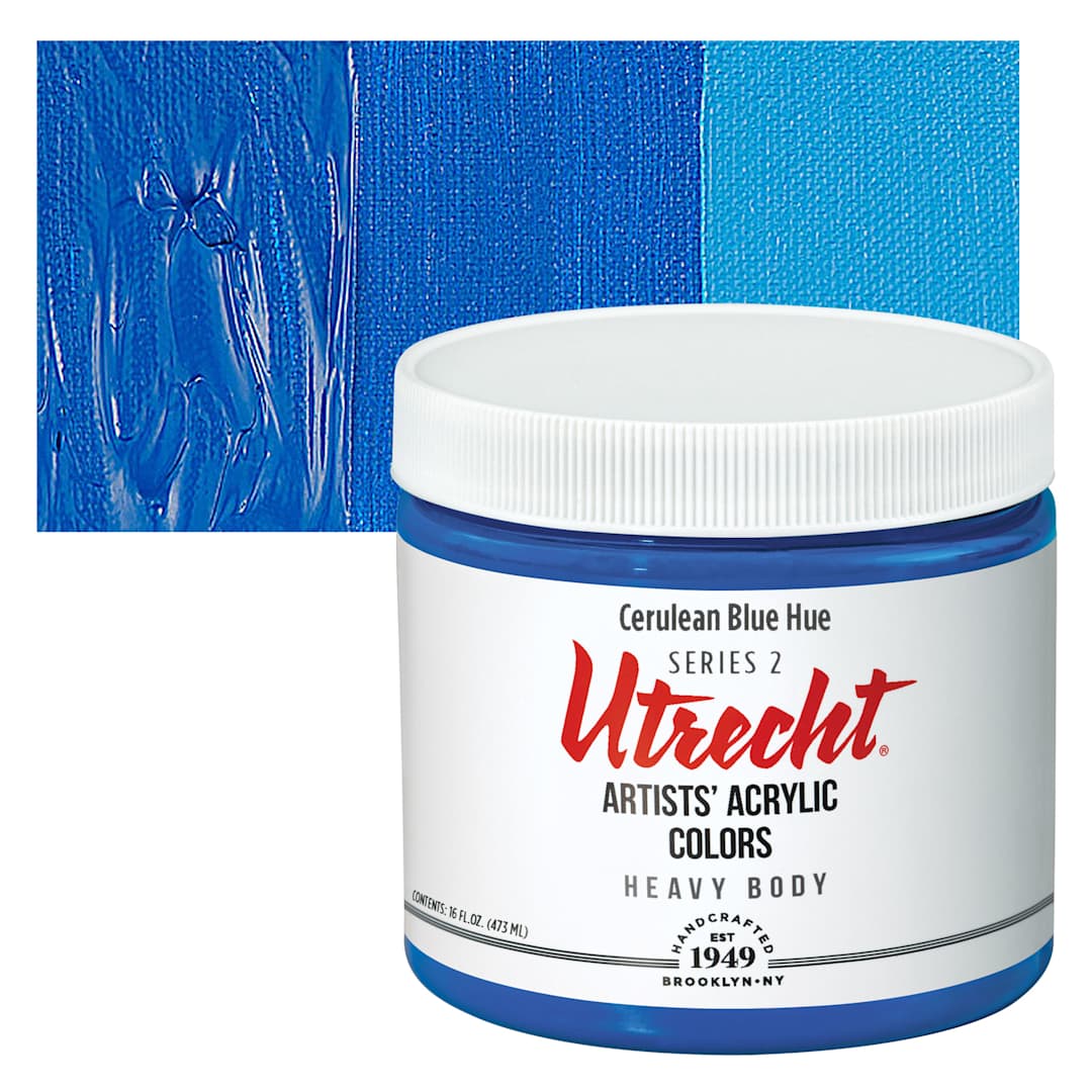 Open in modal - Utrecht Artists' Acrylic Paint - Cerulean Blue Hue, Pint and swatch