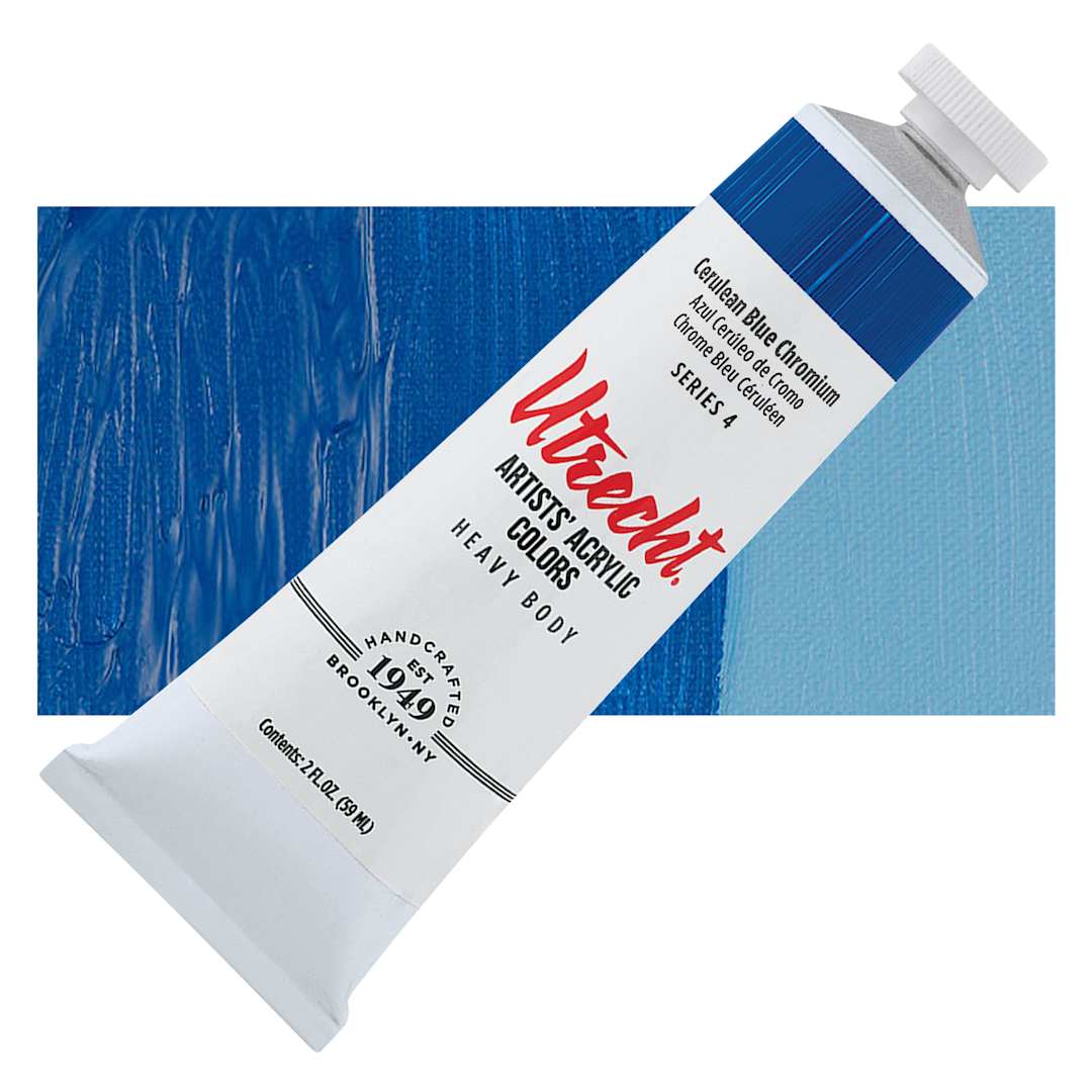 Open in modal - Utrecht Artists' Acrylic Paint - Cerulean Blue Chromium, 2 oz tube and swatch