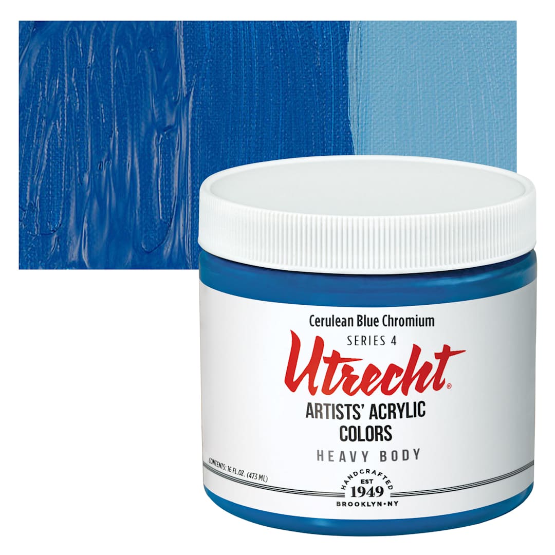 Open in modal - Utrecht Artists' Acrylic Paint - Cerulean Blue Chromium, Pint and swatch