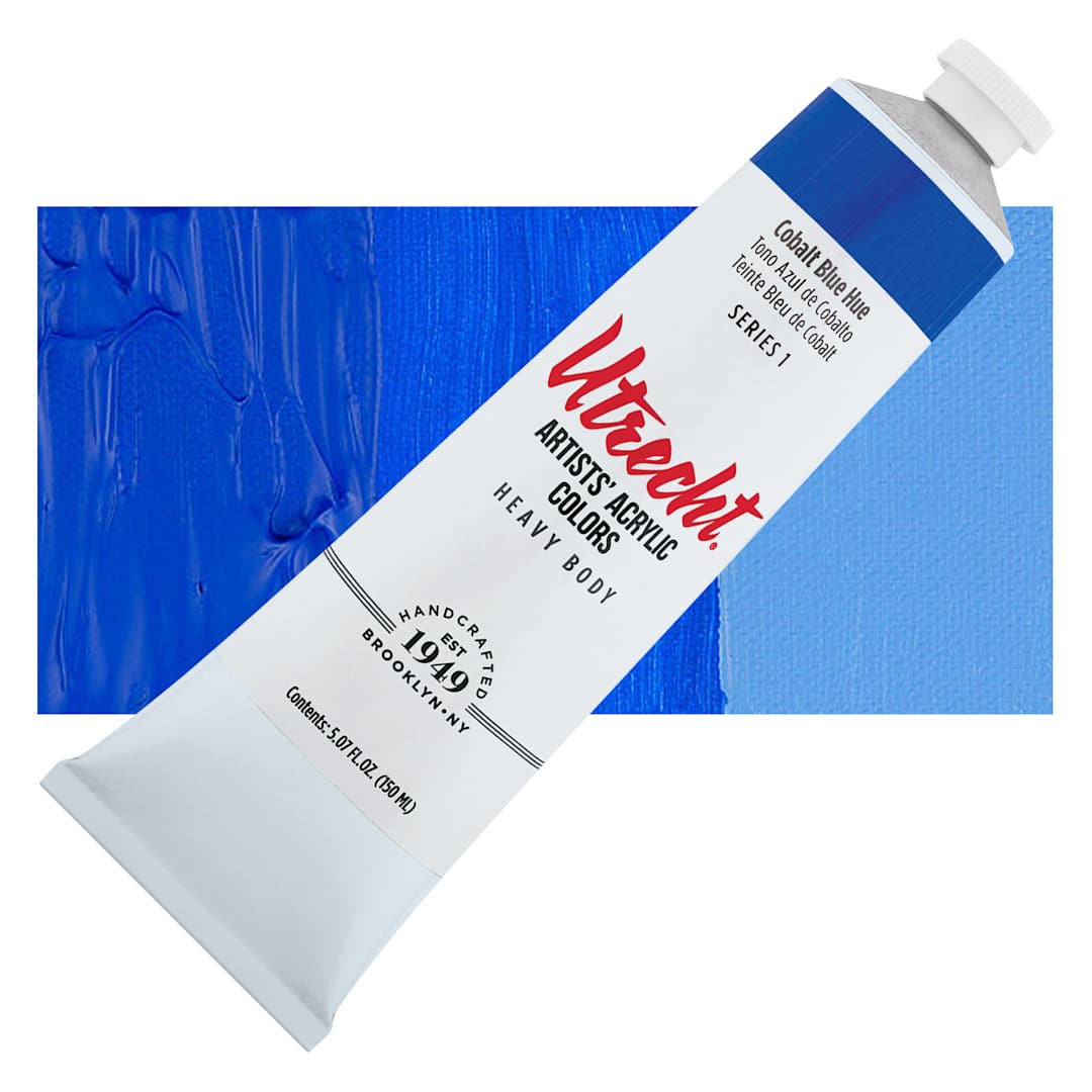 Open in modal - Utrecht Artists' Acrylic Paint - Cobalt Blue Hue, 5 oz tube and swatch