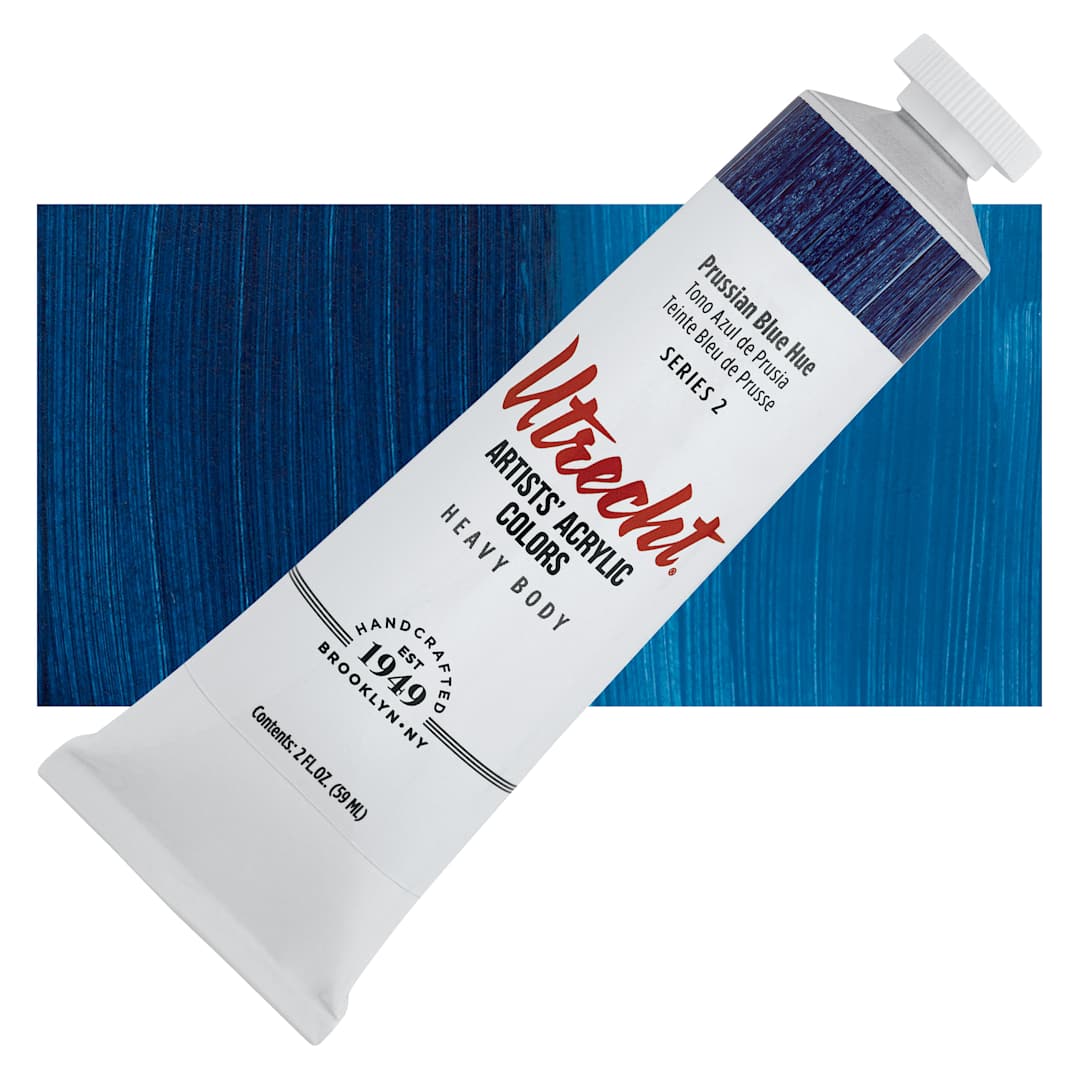 Open in modal - Utrecht Artists' Acrylic Paint - Prussian Blue Hue, 2 oz tube and swatch