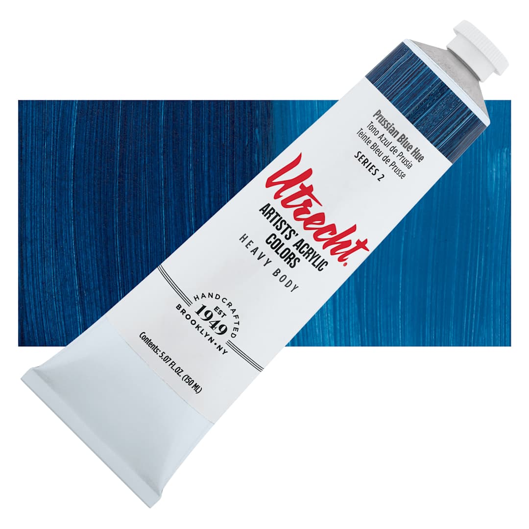 Open in modal - Utrecht Artists' Acrylic Paint - Prussian Blue Hue, 5 oz Tube and swatch