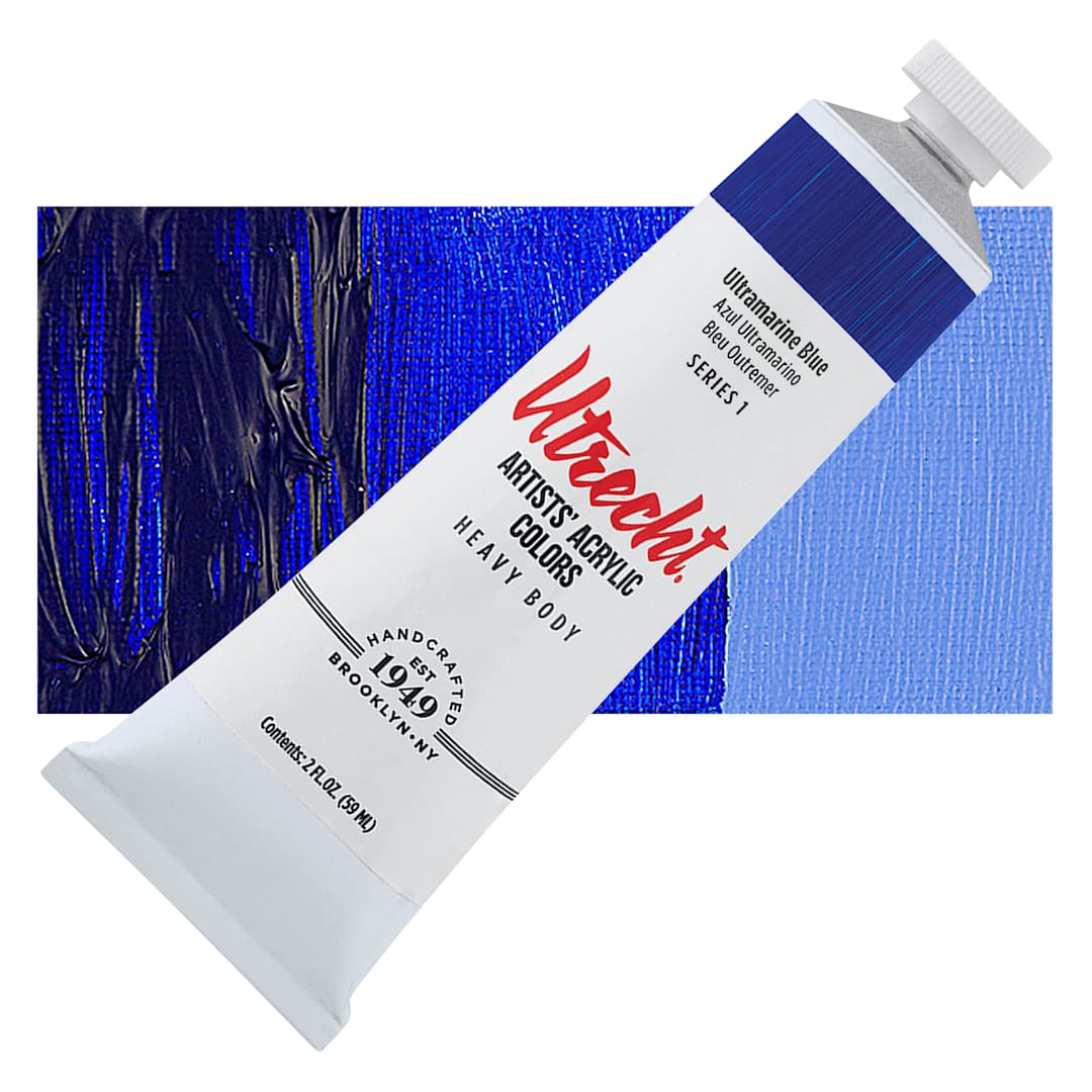Open in modal - Utrecht Artists' Acrylic Paint - Ultramarine Blue, 2 oz tube and swatch
