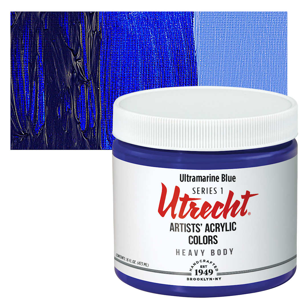 Open in modal - Utrecht Artists' Acrylic Paint - Ultramarine Blue, Pint and swatch