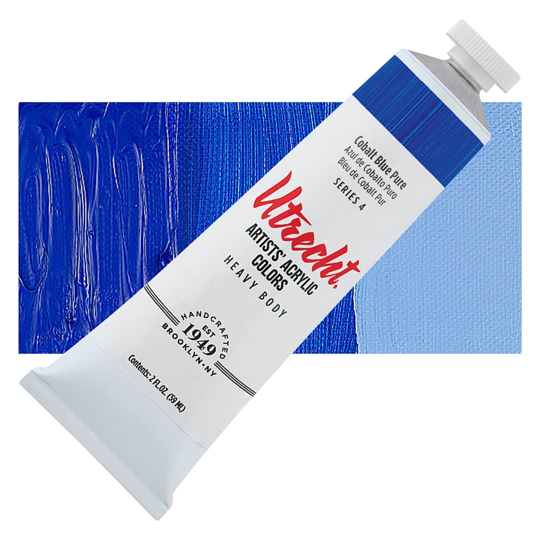 Open in modal - Utrecht Artists' Acrylic Paint - Cobalt Blue, 2 oz tube and swatch