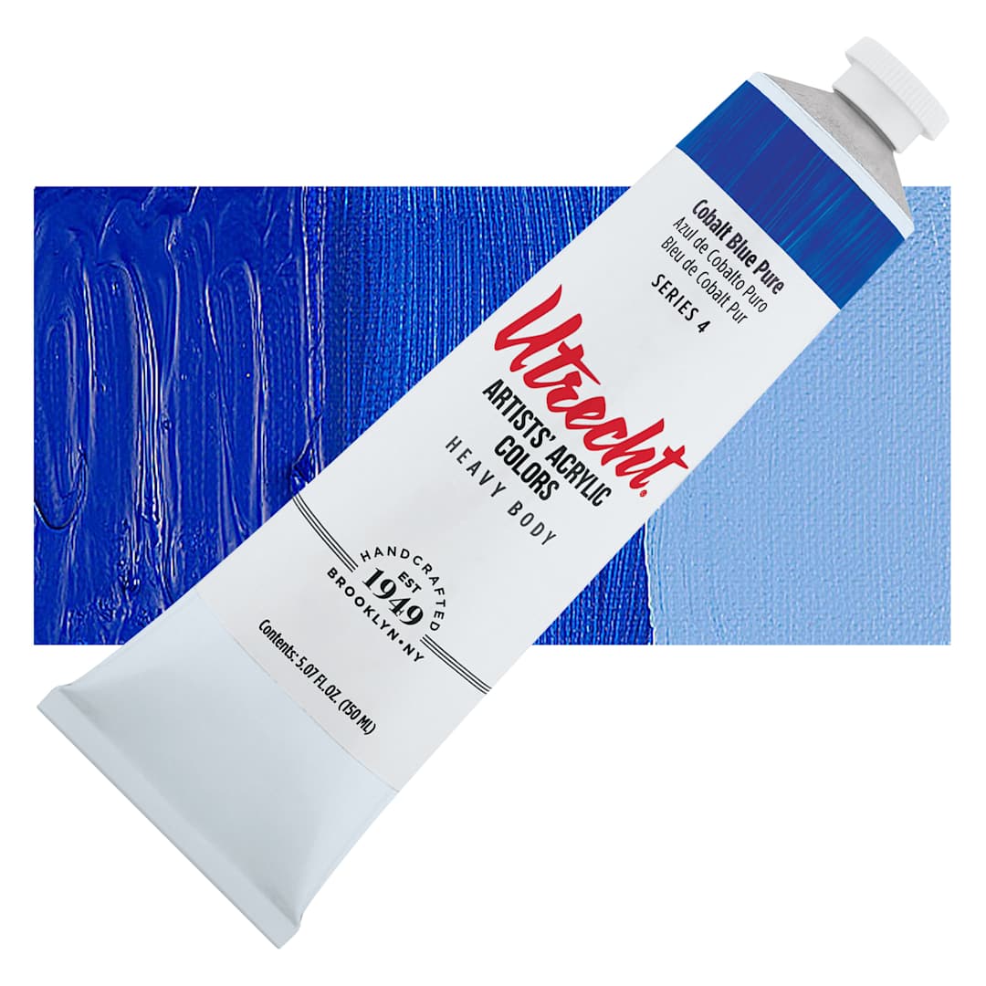 Open in modal - Utrecht Artists' Acrylic Paint - Cobalt Blue, 5 oz tube and swatch