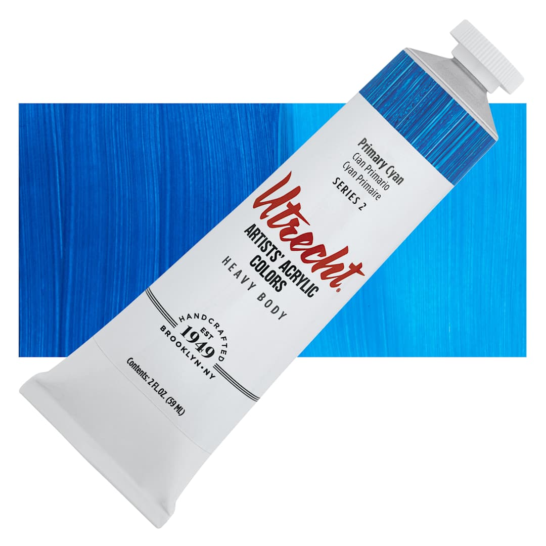 Open in modal - Utrecht Artists' Acrylic Paint - Primary Cyan, 2 oz tube and swatch