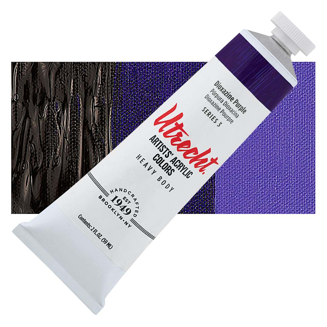 Open in modal - Utrecht Artists' Acrylic Paint - Dioxazine Purple, 2 oz tube and swatch