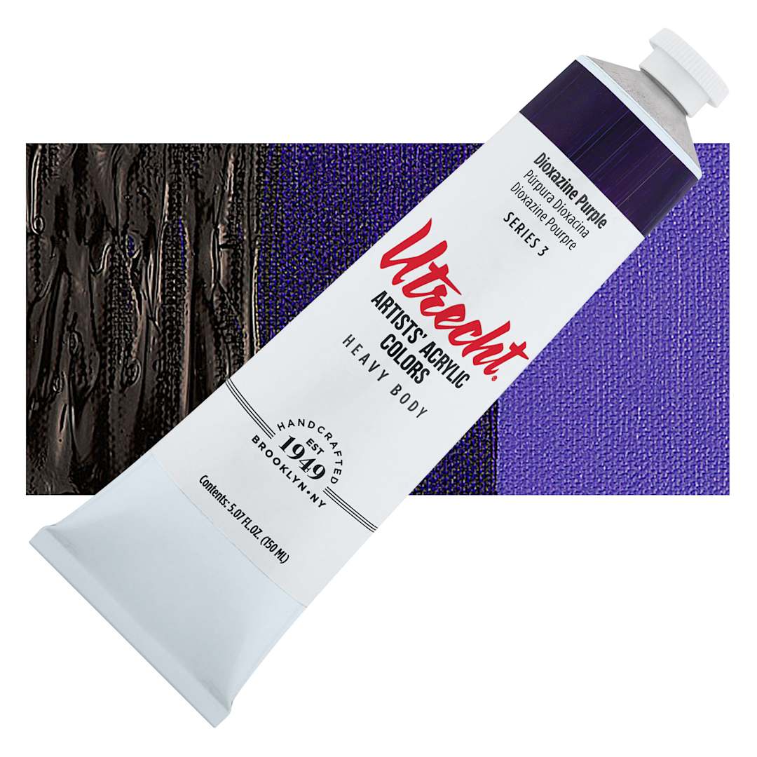 Open in modal - Utrecht Artists' Acrylic Paint - Dioxazine Purple, 5 oz tube and swatch